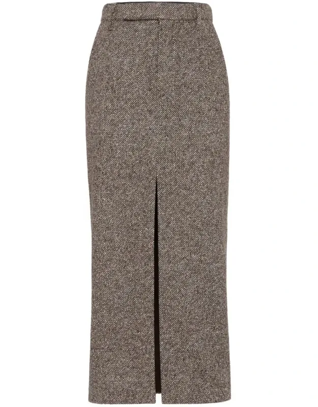 Wool And Silk Mélange Diagonal Sartorial Pencil Skirt With Monili