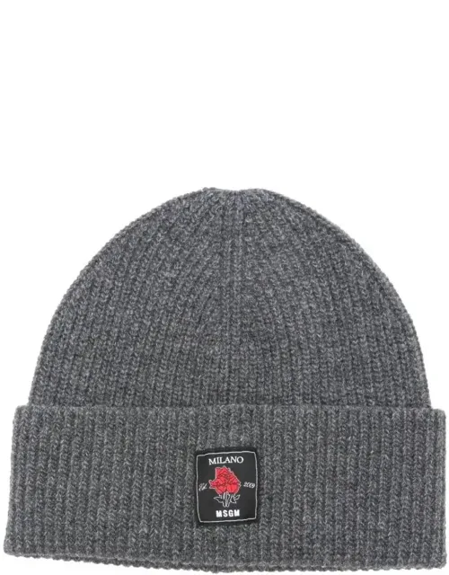 Rose-patch Ribbed Beanie