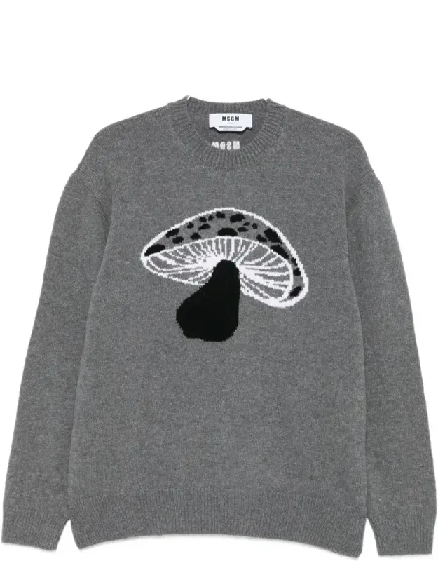 Mushroom-intarsia Wool Blend Pullover