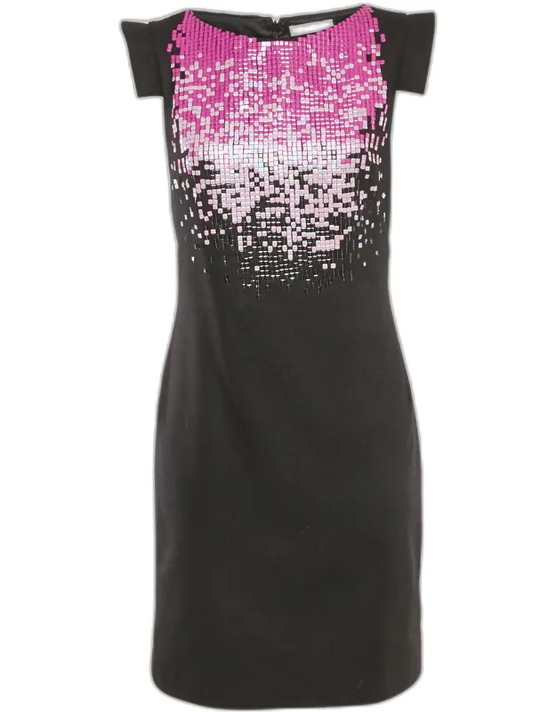Embellished Wool Blend Short Dress