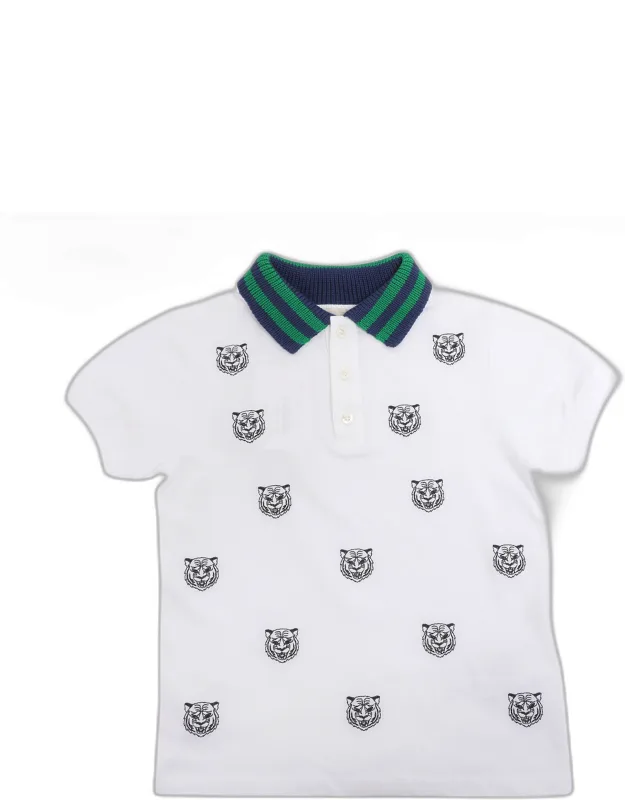 Tiger Print Web Collar Jersey Polo T-shirt