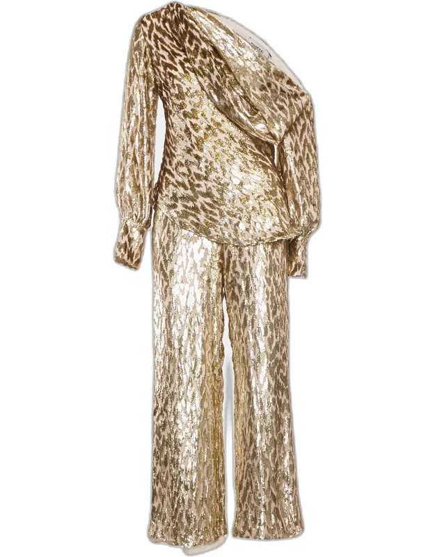 Gold Silk And Lurex Top And Pants Set