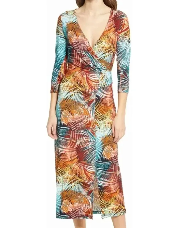 Floral Print Faux Wrap Midi Dress