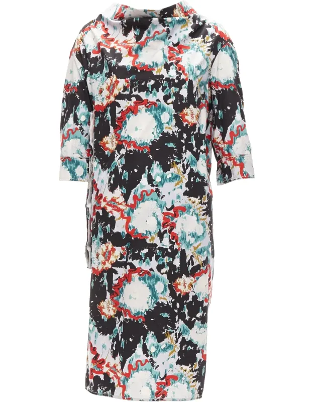 Graphic Splash Paint Print Cotton Oriental Cut Dress