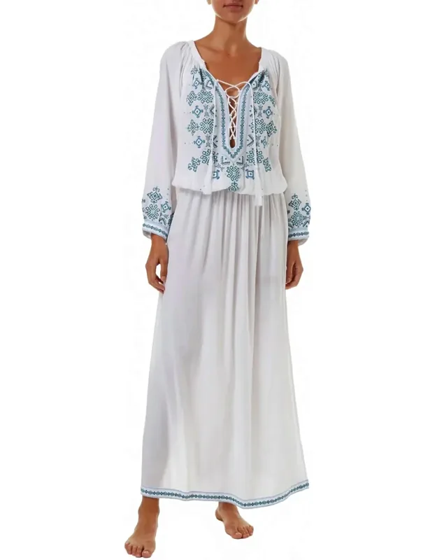 Sienna Embroidered 3/4 Sleeve Maxi Dress