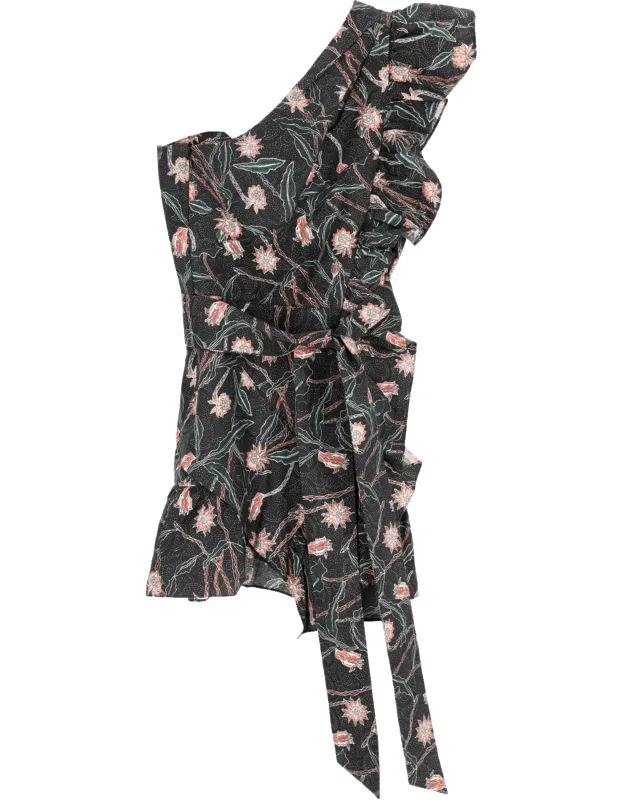 One Shoulder Mini Dress In Floral Print Cotton