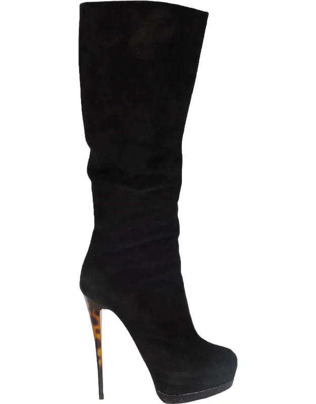 Suede Boots With Animal Print Heels
