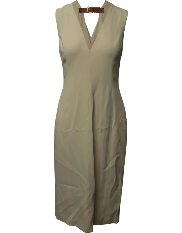 Back Belt V-neck Sleeveless Midi Dress