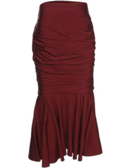 Ruched Satin Midi Skirt