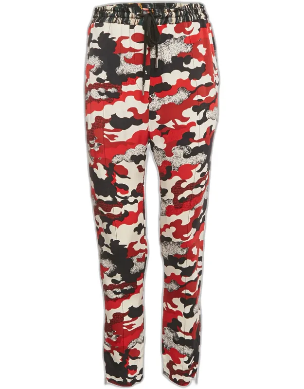 Camouflage Print Silk Drawstring Trousers