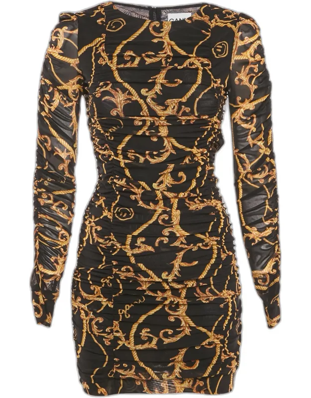 Printed Jersey Ruched Bodycon Mini Dress