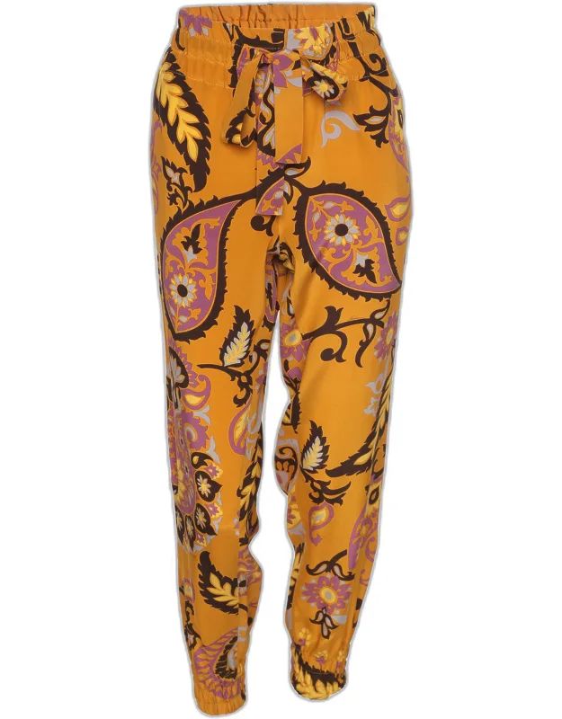 Ochre Yellow Paisley Printed Silk Elasticized Waist Jogger Pants
