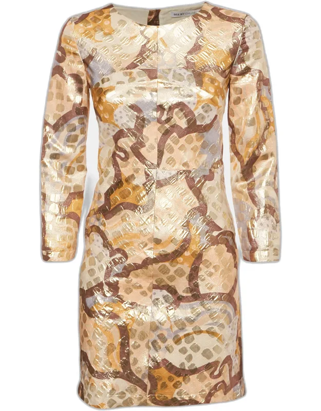 Jacquard Gold Full Sleeve Mini Dress