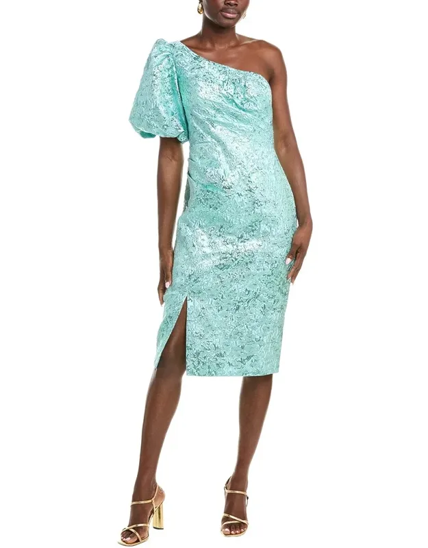One-shoulder Metallic Jacquard Cocktail Dress