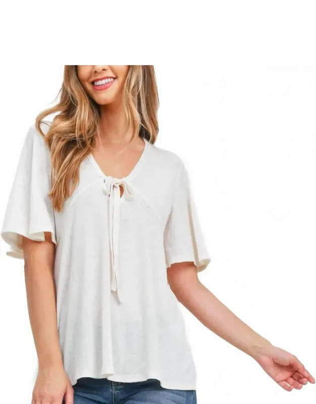 Flutter Sleeve Tie Front Top