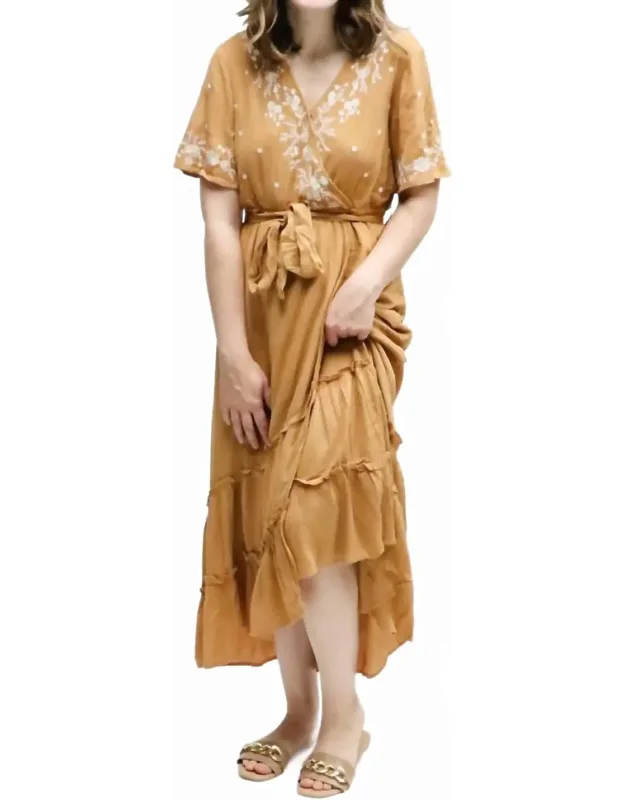 Floral Embroidered Ruffle Midi Maxi Dress