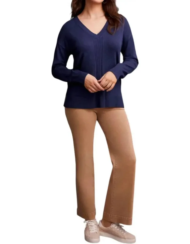 Long Sleeve V-neck Sweater With Cables