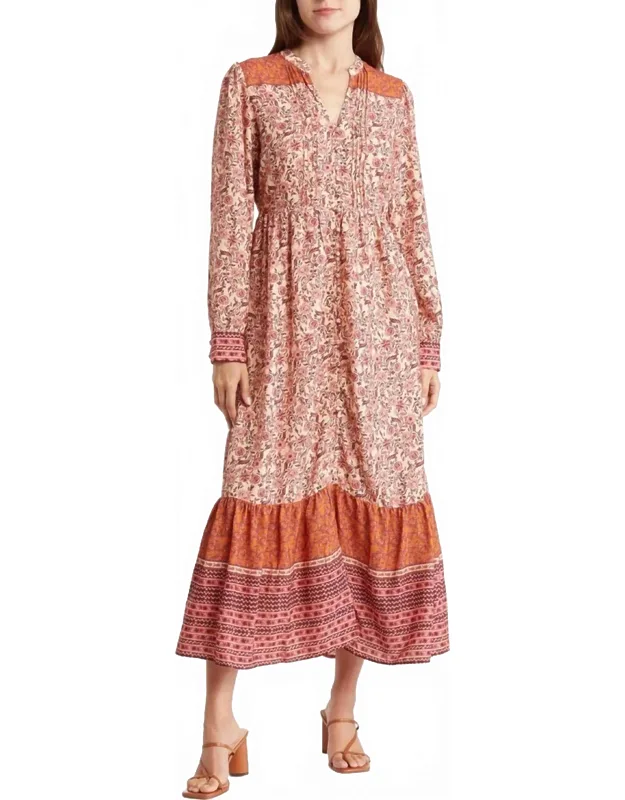 Border Print Long Sleeve Dress