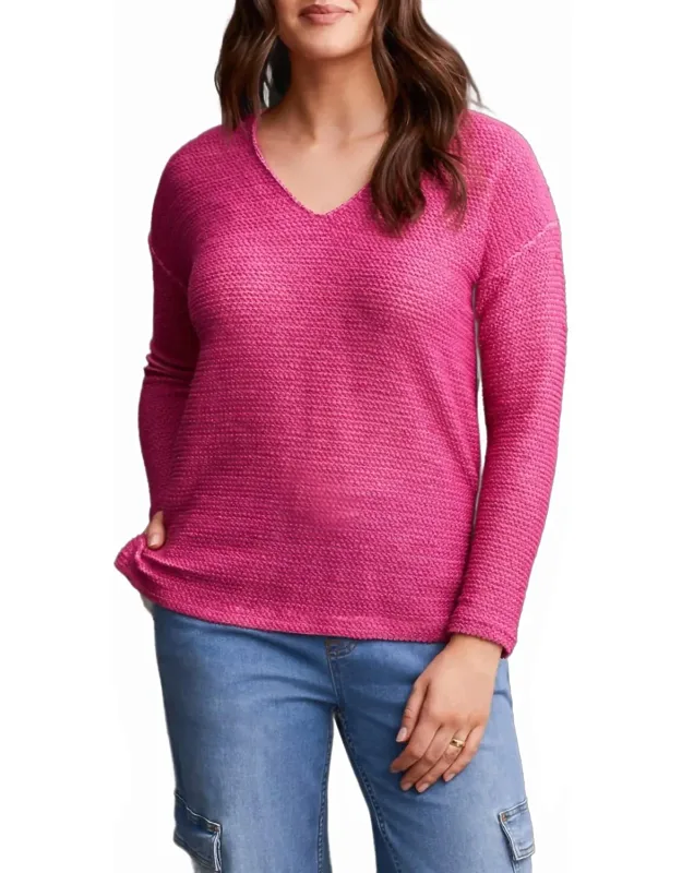 V-neck Tunic Sweater With Side Slits
