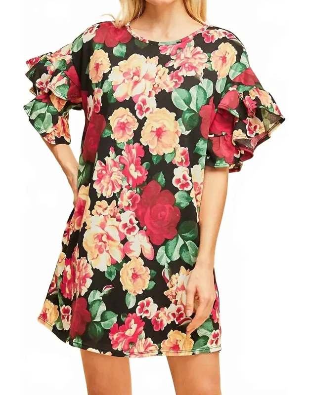 Floral Ruffle Sleeve Mini Dress