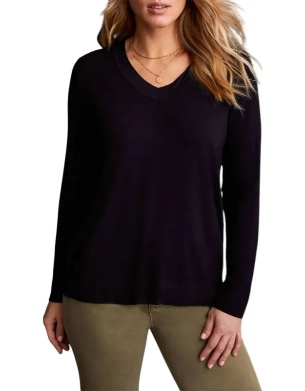 Long Sleeve V-neck Top With Side Slits