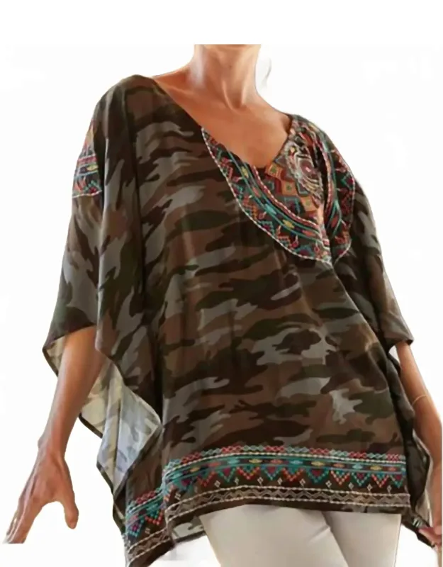Camo Embroidered Pocho Top