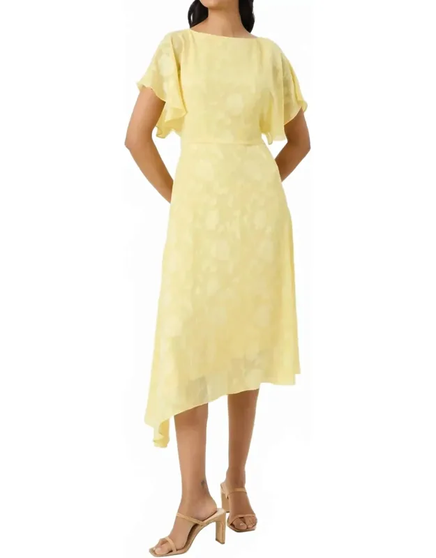 Flutter Sleeve Asymmetrical Hem Midi Dress