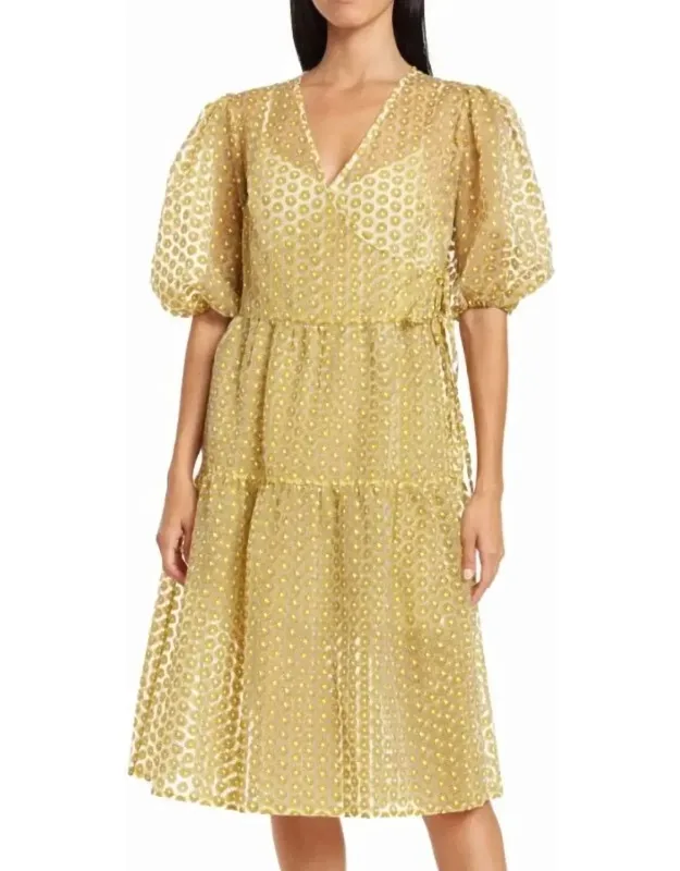 Daisy Puff Sleeve Faux Wrap Dress