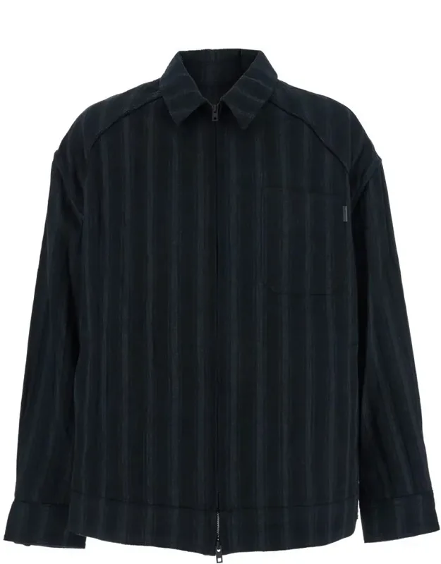 Jacket With Classic Collar And All-over Striped Motif In Wool And Cotton Blend
