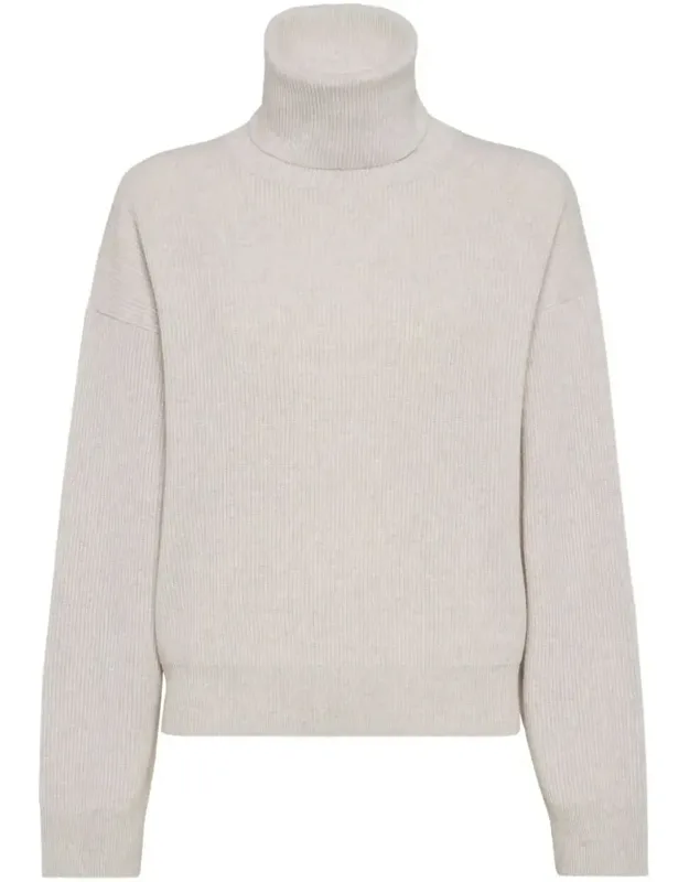 Cashmere Blend English Ribbed Turtleneck Sweater