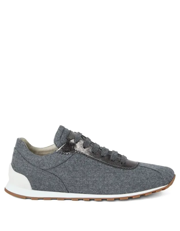 Virgin Wool Flannel And Lamé Calfskin Runners With Monili