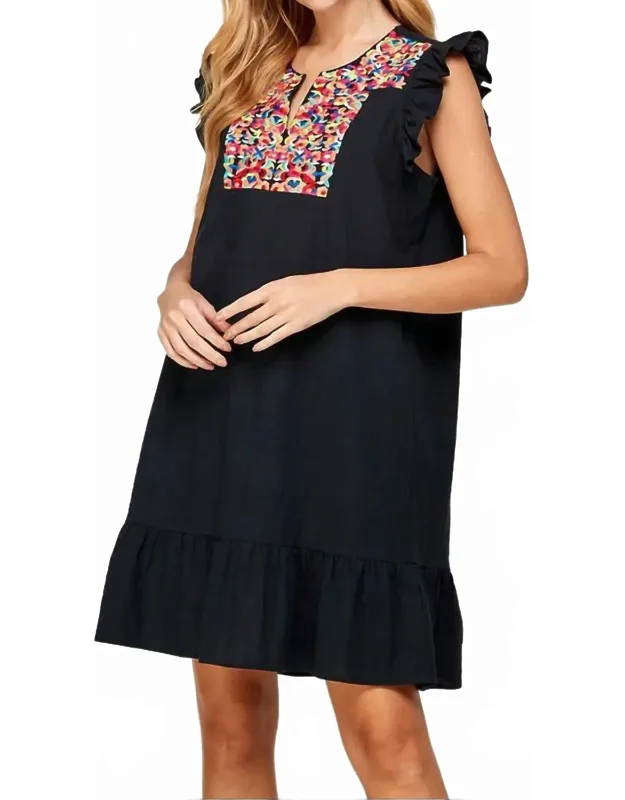 Floral Embroidered Ruffle Dress