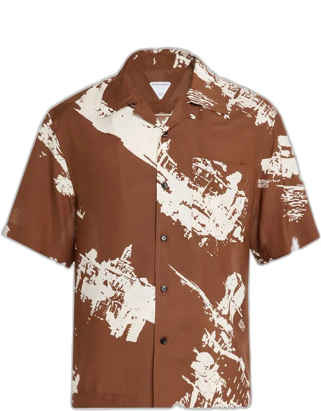 Italian Postcard Silk Short-sleeve Shirt