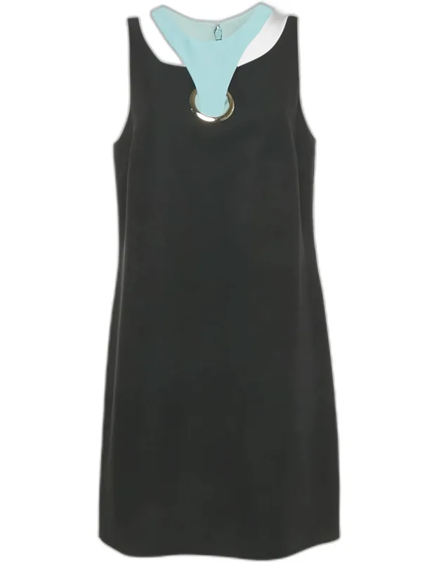 Silk Cut Out Neck Paneled Mini Dress