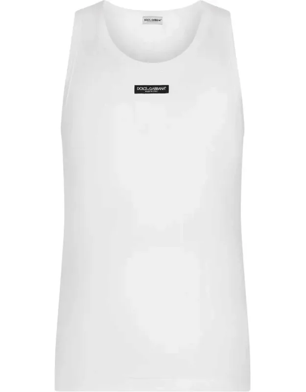 Stretch Cotton Tank Top With Logo Label