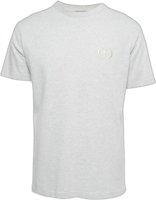 Light Grey Mélange Logo Embroidery Cotton Crew Neck T-shirt