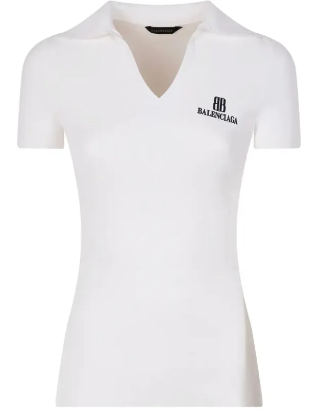 Ribbed V-neck Short-sleeved Polo Shirt