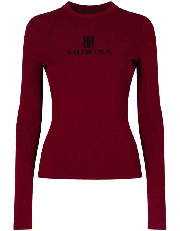 Ribbed Crewneck Long-sleeved Fitted Top