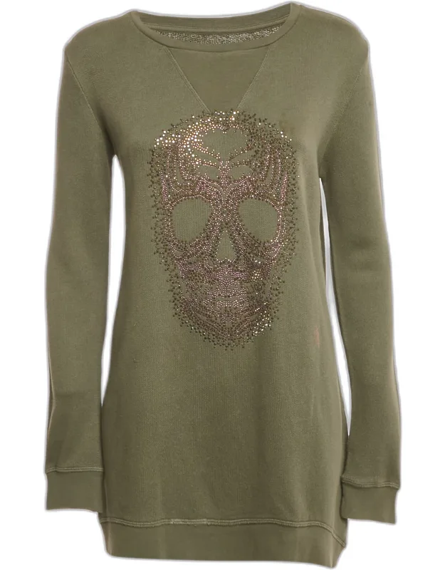 Skull Embellished Cotton Tunic Sweater