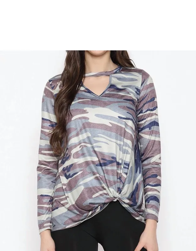 Camo Keyhole Knot Top