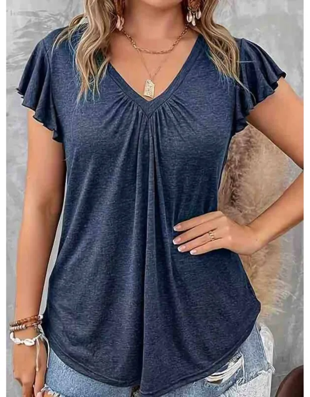 V Neck Ruffle Sleeve Top