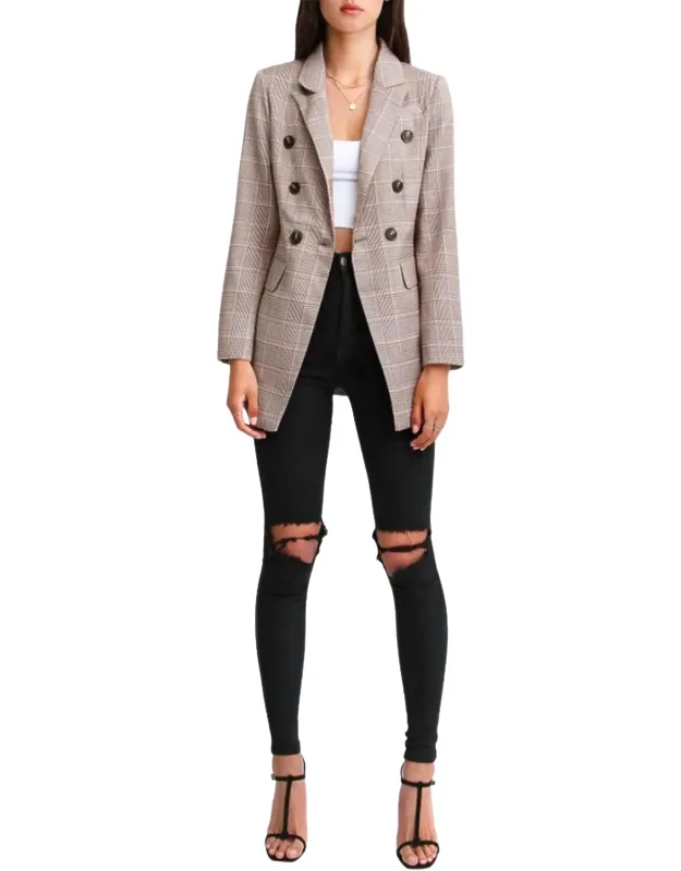 Double-breasted Prince Of Wales Checked Woven Blazer