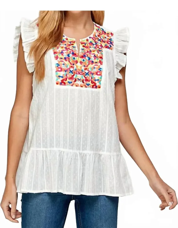 Floral Embroidered Ruffle Top