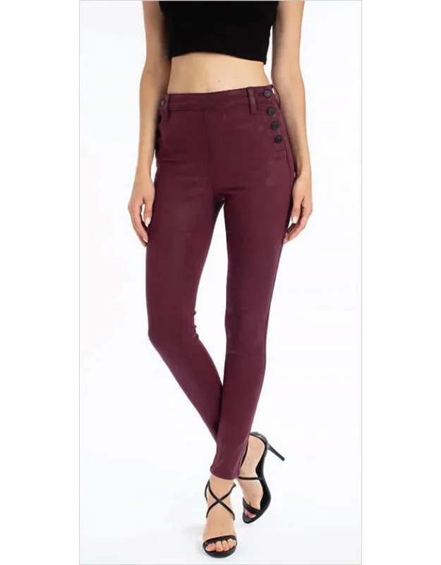 High Rise Faux Leather Button Jeans