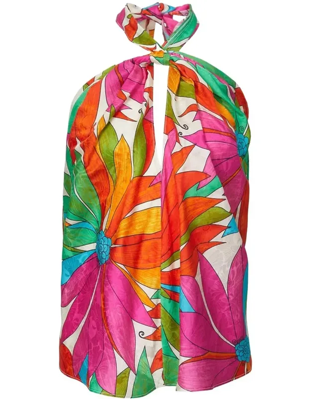 Omilia Floral Cutout Silk Jacquard Top