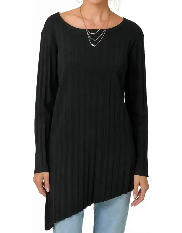 Pleated Diagonal Cut Tunic Sweater