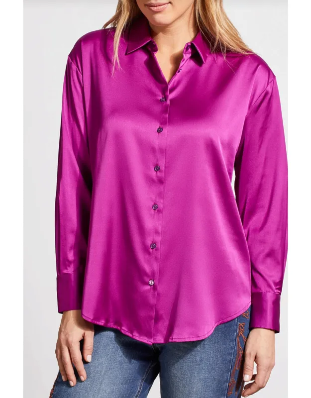 Satin Button Down Long Sleeve Top