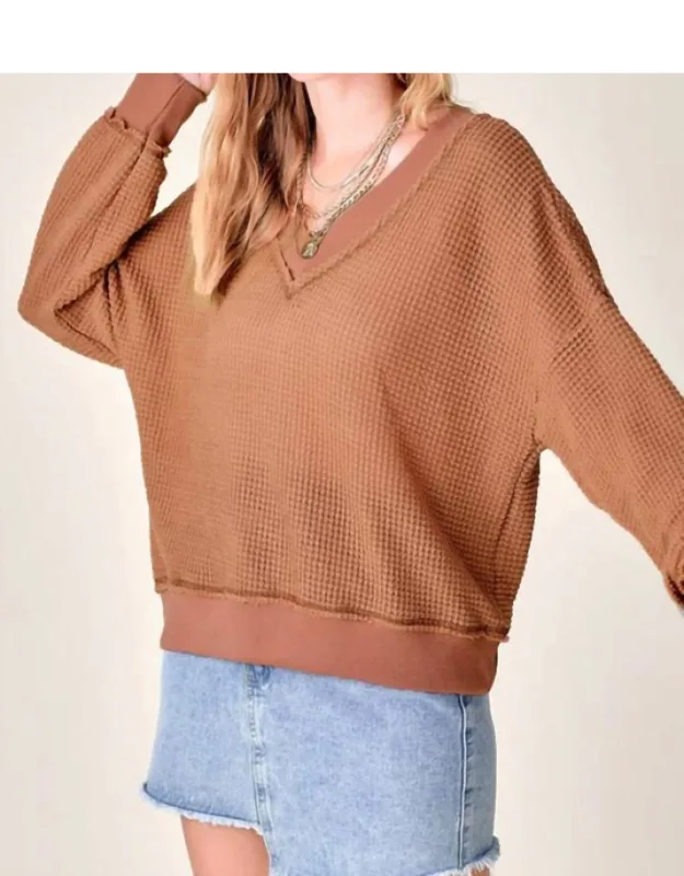 Waffle V Neck Top