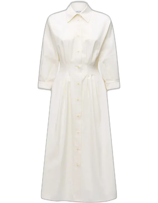 Pleated Cotton Midi Shirtdress