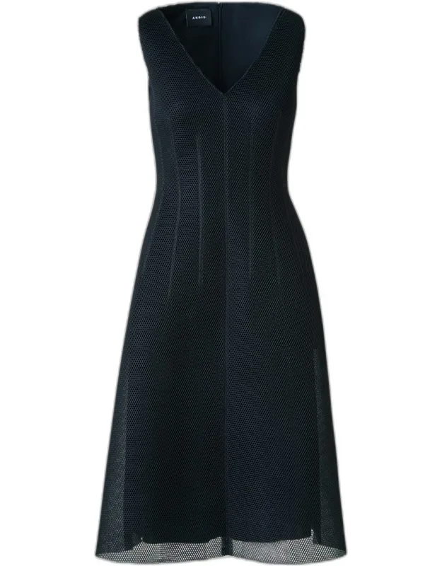 Techno Grid V-neck Midi Dress